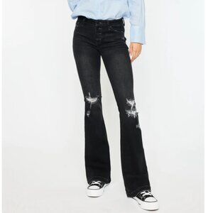 Kancan Harlo Mid Rise Flare Jeans Black NWT 15/31 Distressed